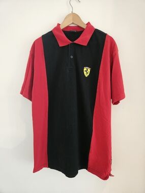 Vintage Ferrari Polo Shirt Mens Extra Large Red Black Panel Shield Logo 2002